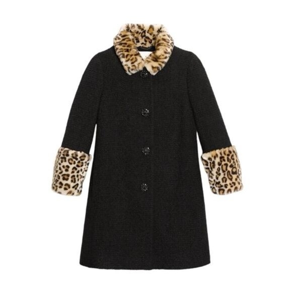 Kate Spade Leopard Cuff Boucle Faux Fur Jewel Button Coat 2 - Picture 12 of 16